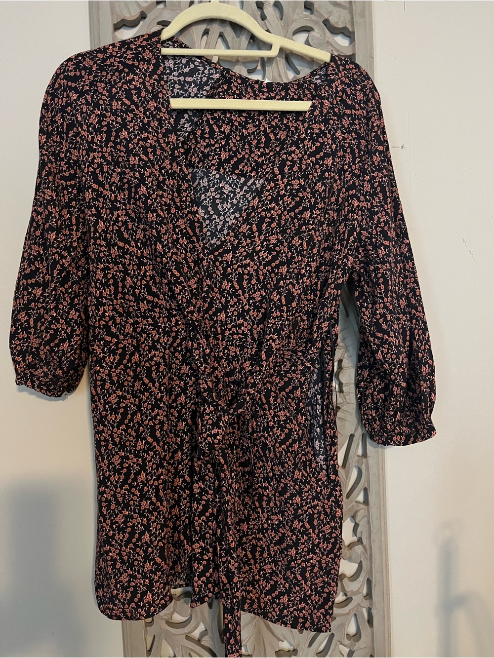 Free People Black and Pink Floral Wrap Dress
